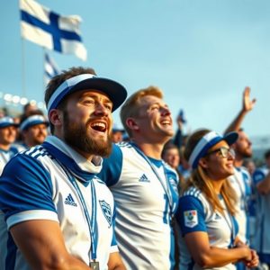 Ilustracja przedstawiająca kibiców Finlandii